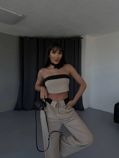 Strapless Crop & Pantolon İkili Takımlar
