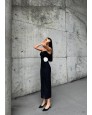 Beyaz Gül Detay Yırtmaçlı Strapless Elbise Beyaz Gül Detay Yırtmaçlı Strapless Elbise