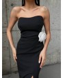 Beyaz Gül Detay Yırtmaçlı Strapless Elbise Beyaz Gül Detay Yırtmaçlı Strapless Elbise