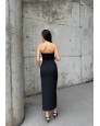 Beyaz Gül Detay Yırtmaçlı Strapless Elbise Beyaz Gül Detay Yırtmaçlı Strapless Elbise
