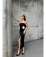 Beyaz Gül Detay Yırtmaçlı Strapless Elbise Beyaz Gül Detay Yırtmaçlı Strapless Elbise