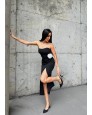 Beyaz Gül Detay Yırtmaçlı Strapless Elbise Beyaz Gül Detay Yırtmaçlı Strapless Elbise
