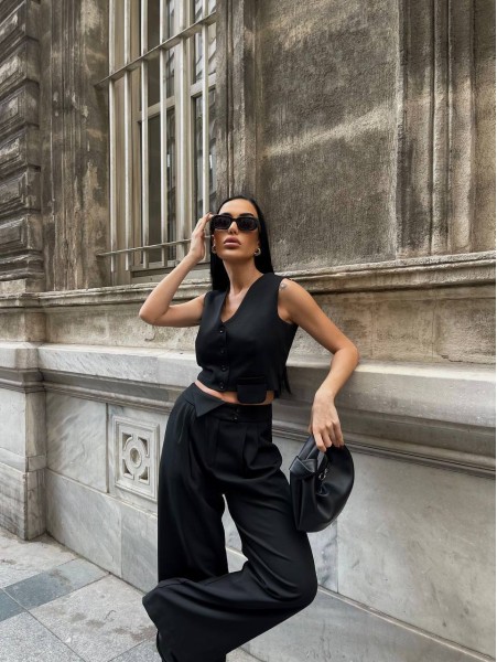 İyo Crop Yelek & Palazzo Pantolon Takımlar
