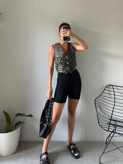 Denim Leopar Yelek Denim Leopar Yelek