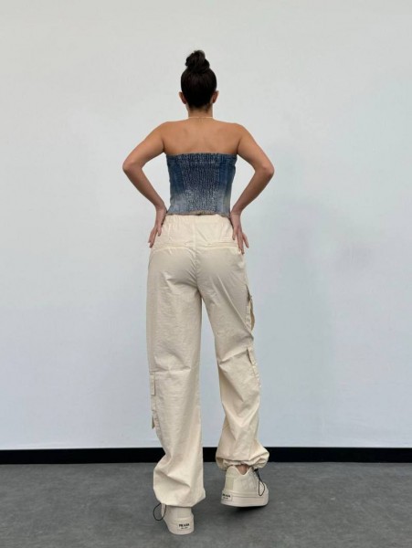 Denim Mavi Beyaz Crop Top