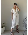 V Yaka İthal Dantelli Saf İpek Midi Elbise V Yaka İthal Dantelli Saf İpek Midi Elbise