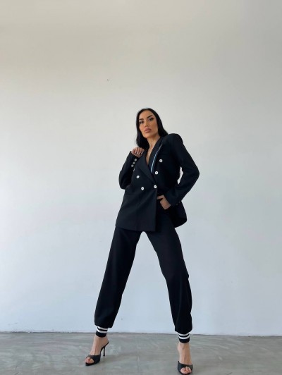 Tie Kravat Detay Tasarım Siyah Blazer Ceket