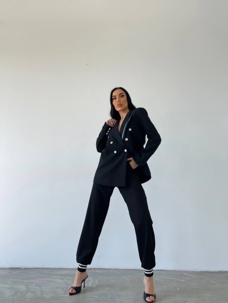 Tie Kravat Detay Tasarım Siyah Blazer Ceket