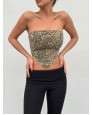 Strapless Leopar Denim Crop Strapless Leopar Denim Crop