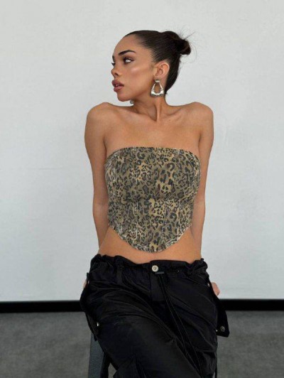 Strapless Leopar Denim Crop Strapless Leopar Denim Crop