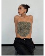 Strapless Leopar Denim Crop Strapless Leopar Denim Crop