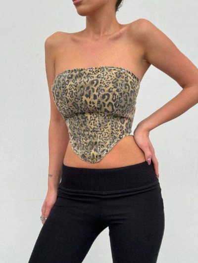 Strapless Leopar Denim Crop Strapless Leopar Denim Crop