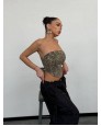 Strapless Leopar Denim Crop Strapless Leopar Denim Crop