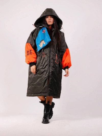 İthal Tasarım Oversize Haki Uzun Mont