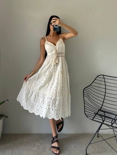 Bohem İthal Püskül Detay Saf İpek Midi Elbise Bohem İthal Püskül Detay Saf İpek Midi Elbise