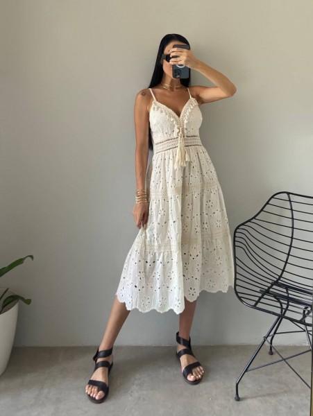 Bohem İthal Püskül Detay Saf İpek Midi Elbise Bohem İthal Püskül Detay Saf İpek Midi Elbise