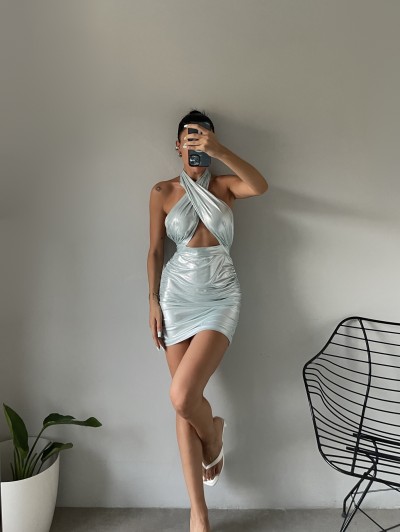 Shine Parlak Boyundan Bağlamalı Mini Elbiseler