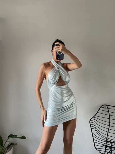 Shine Parlak Boyundan Bağlamalı Mini Elbiseler