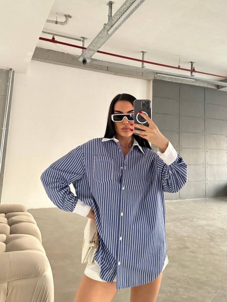 Bebe Yaka Mavi Çizgili Gömlek