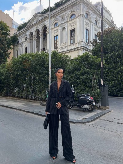 Swan Dekolte Blazer Ceket & Palazzo Pantolon Takım