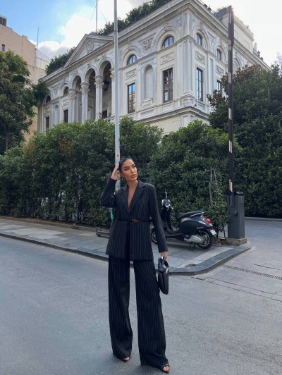 Swan Dekolte Blazer Ceket & Palazzo Pantolon Takım