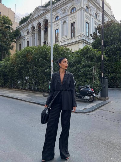 Swan Dekolte Blazer Ceket & Palazzo Pantolon Takım