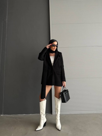 Şal Detay Kalın Blazer Ceket