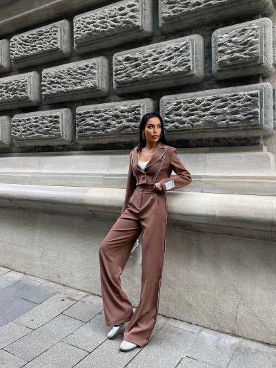 Lili Etiket Detay Crop Ceket & Palazzo Pantolon Takım