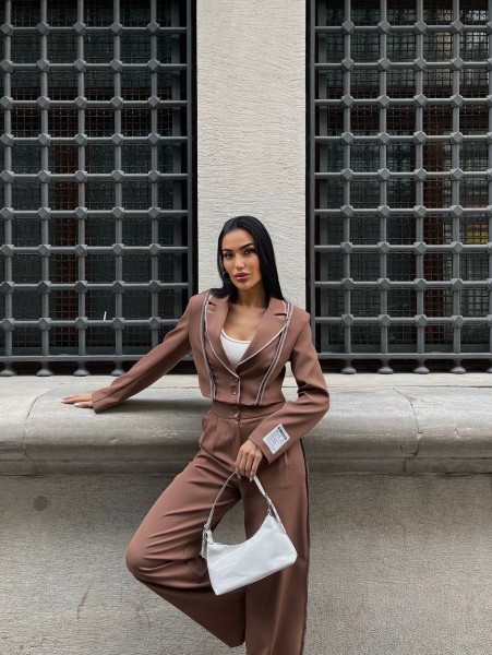 Lili Etiket Detay Crop Ceket & Palazzo Pantolon Takım