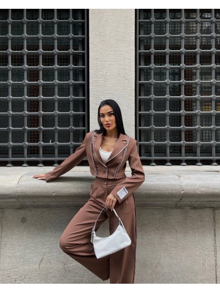 Lili Etiket Detay Crop Ceket & Palazzo Pantolon Takım
