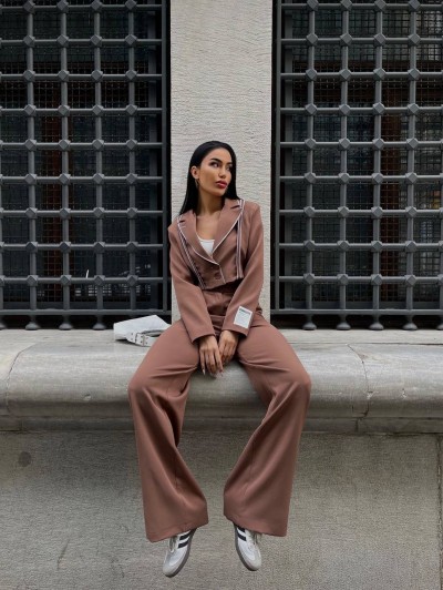 Lili Etiket Detay Crop Ceket & Palazzo Pantolon Takım