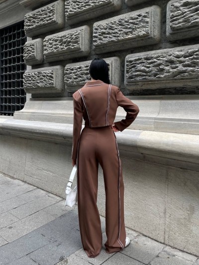 Lili Etiket Detay Crop Ceket & Palazzo Pantolon Takım