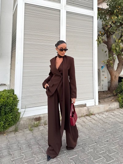 Prestige Şallı Blazer Ceket Palazzo Pantolon Takım Prestige Şallı Blazer Ceket Palazzo Pantolon Takım