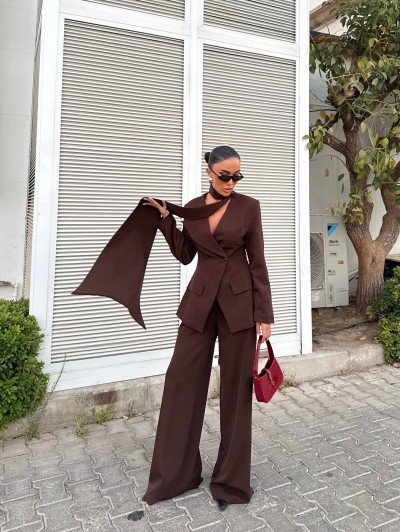 Prestige Şallı Blazer Ceket Palazzo Pantolon Takım Prestige Şallı Blazer Ceket Palazzo Pantolon Takım