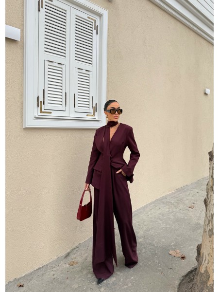 Prestige Şallı Blazer Ceket Palazzo Pantolon Takım