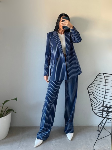 Moi Çizgili Blazer Ceket Palazzo Pantolon Takım Moi Çizgili Blazer Ceket Palazzo Pantolon Takım