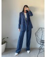 Moi Çizgili Blazer Ceket Palazzo Pantolon Takım