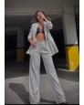 Moi Çizgili Blazer Ceket Palazzo Pantolon Takım