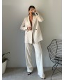 Moi Çizgili Blazer Ceket Palazzo Pantolon Takım