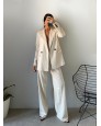 Moi Çizgili Blazer Ceket Palazzo Pantolon Takım