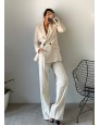 Moi Çizgili Blazer Ceket Palazzo Pantolon Takım