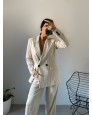 Moi Çizgili Blazer Ceket Palazzo Pantolon Takım